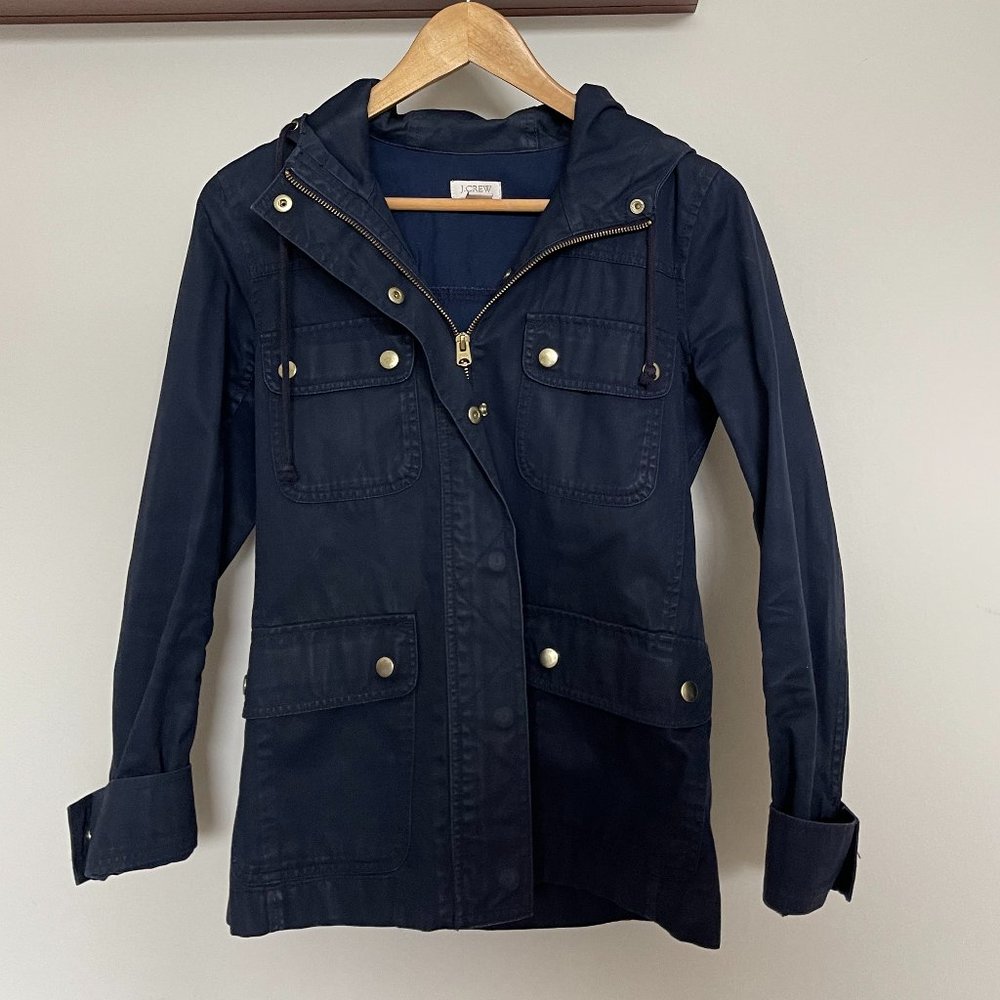 JCrew Mercantile Navy Resin Coated Hood Jacked sz XS [100% Cotton]